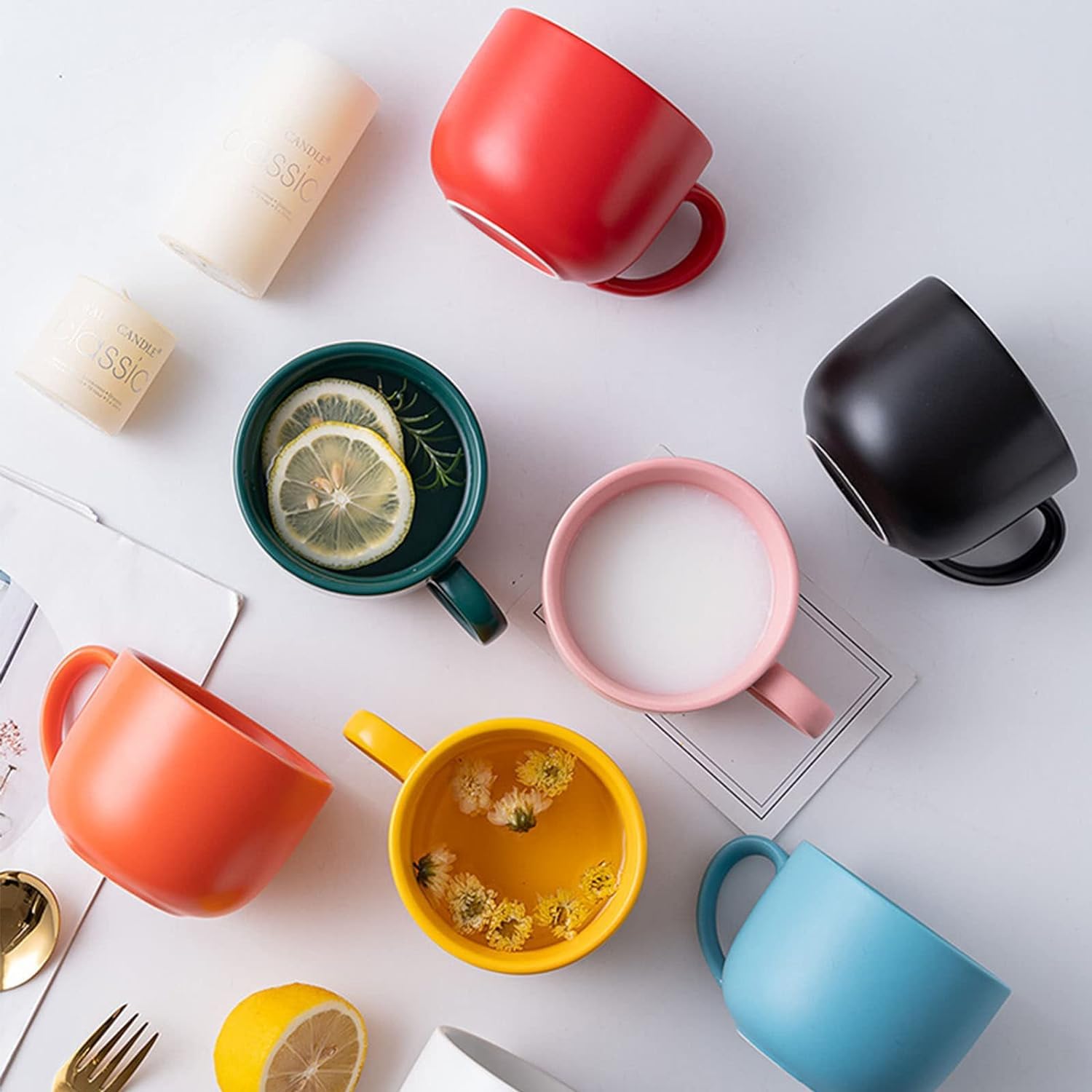 tazas de café personal, Taza de cerámica, taza de café, taza de cerámica de color sólido de 400 ml, taza de té de porcelana, taza con asa, for té espresso latte capuchino postre jugos de chocolate cal