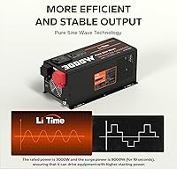 Vista 2 de LiTime 3000W Pure Sine Wave Inverter Charger, 12V DC to 120V AC Solar Controller, 9000W Peak Power, UPS Function, 5A - 45A Adjustable Current, LCD