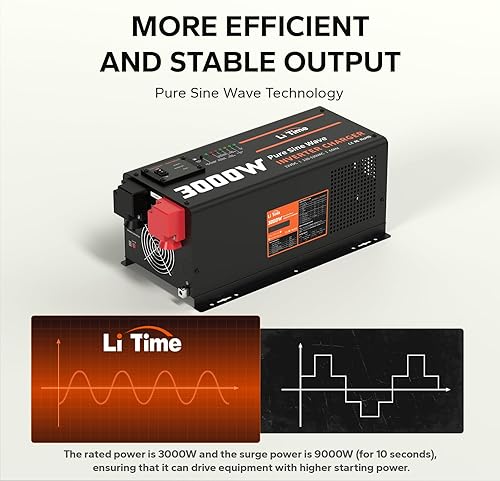 Miniatura 2 de LiTime 3000W Pure Sine Wave Inverter Charger, 12V DC to 120V AC Solar Controller, 9000W Peak Power, UPS Function, 5A - 45A Adjustable Current, LCD