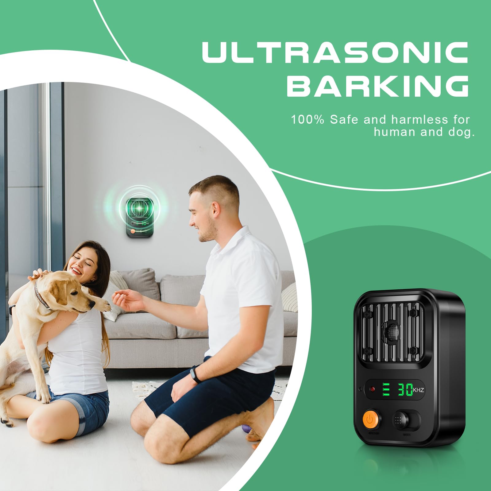 Love begans Anti Aboiement Chien, Automatique Boitier Ultrason Anti Aboiement Chien avec 3 Modes, Audio et Ultrasons Dispositif Anti-aboiement, Rechargeable et Etanche pour Intérieur Extérieur