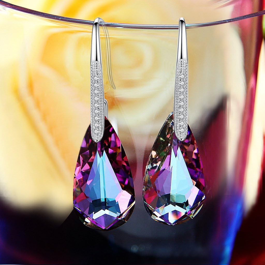 EleQueen 925 Sterling Silver CZ Teardrop Hook Dangle Earrings Made with Austrian Crystals, Valentine's Day/Mother's Day/Christmas Jewelry Gift