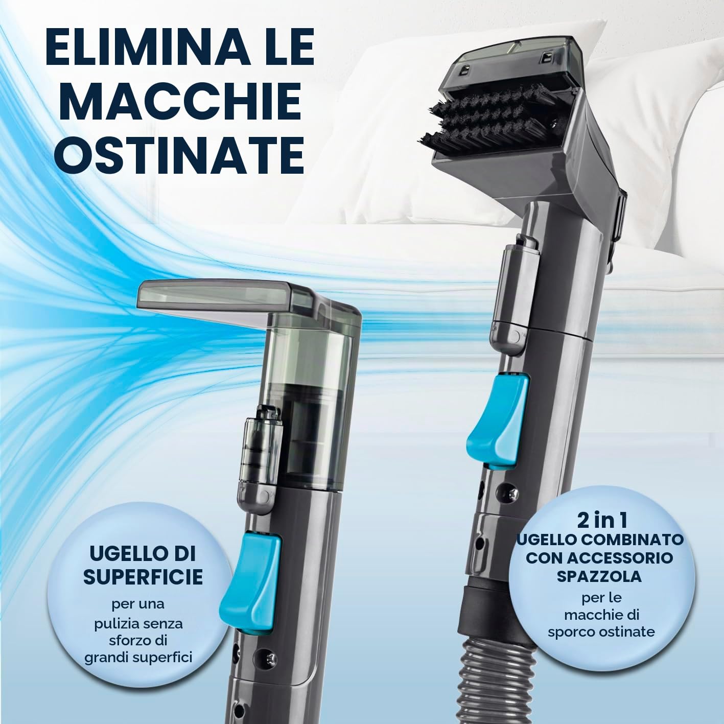 CLEANmaxx Detergente compatto per tappezzeria e tappeti, 3 in 1, con sistema a doppio serbatoio e facile da riempire, utilizzabile anche come pulitore a vapore, aspirapolvere a secco bagnato e