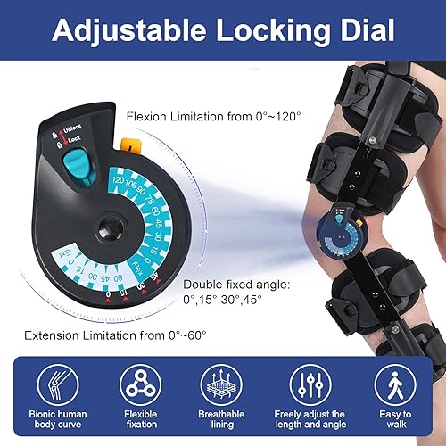 Miniatura 3 de GHORTHOUD Rodillera ROM con bisagras con correa para el hombro, inmovilizador de rodilla postoperatorio, soporte de rodilla ajustable con