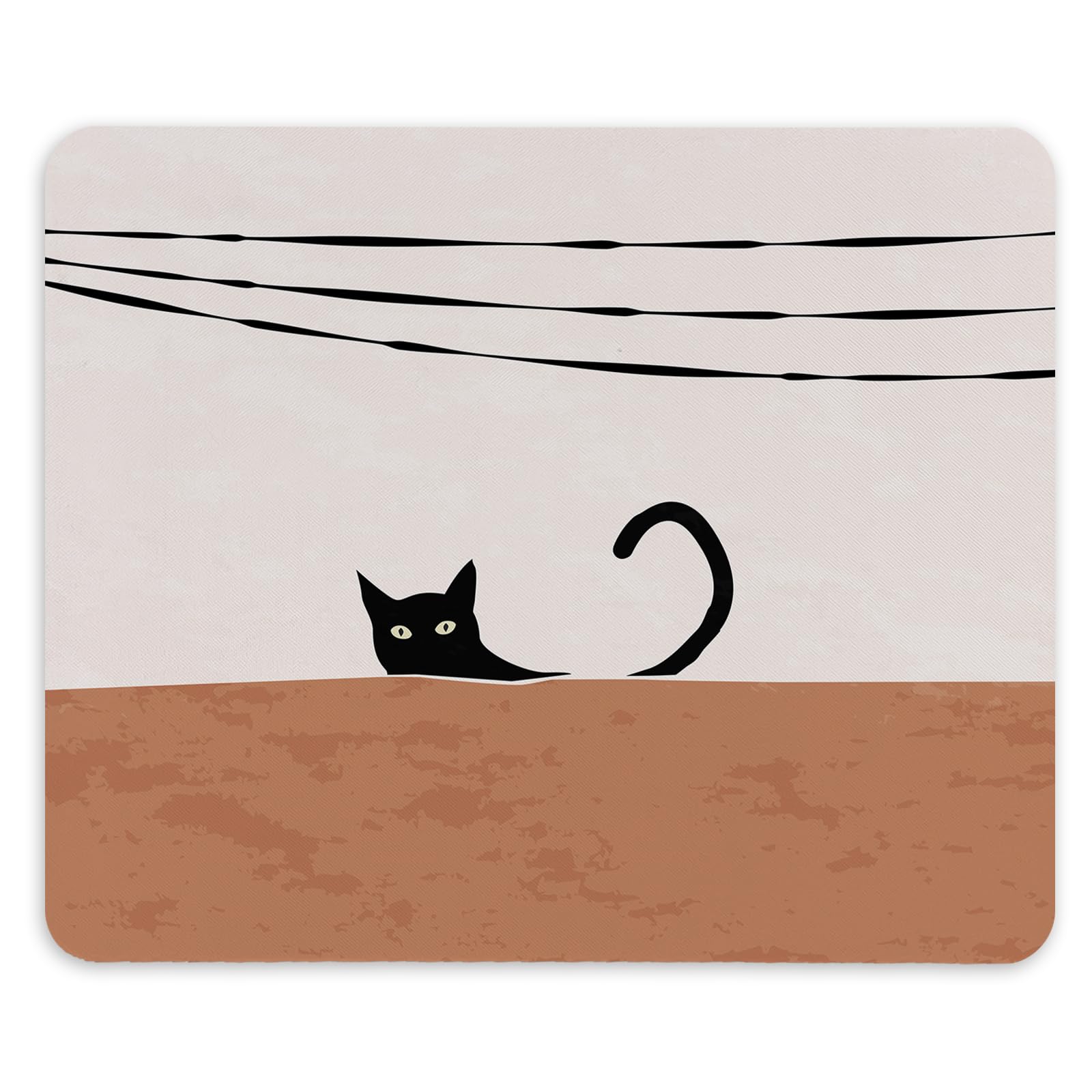 TNUW Cute Black Cat Mouse Pad 9.4 X 7.9 Inch, Boho Cat Non-Slip Rubber Mat Mousepad for Office Dorm Desk Decor, Mouse Pad Cat, Office Supplies Gifts for Computer Laptop Women Men Kid