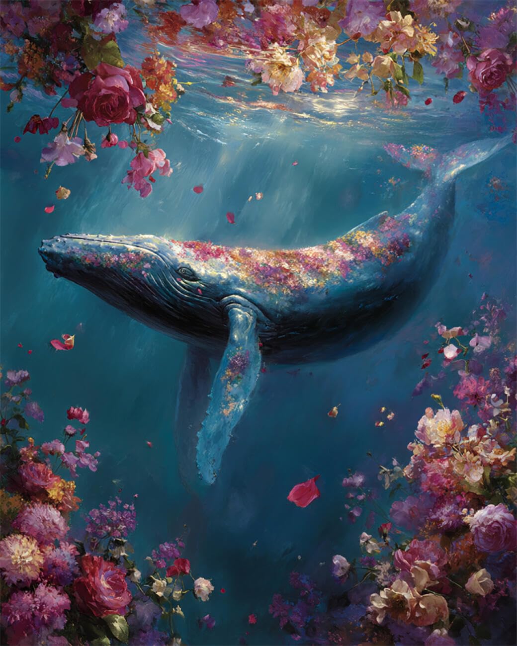 AYAOYANGGO Animal DIY Beaded Cross Stitch Kit Whales and Flowers DIY Set with Beads Hand Made Beading Painting Kit from Needlework Handcraft Needle Arts Decor 60x80cm