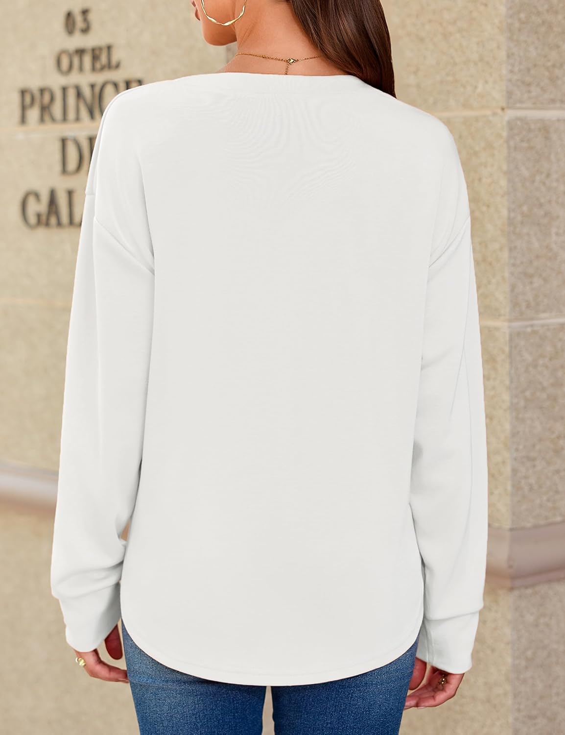 Totatuit Sweatshirts for Women V Neck Long Sleeve Shirts Loose Lightweight Curved Hem Casual Pullover Tops 2025 Fall - Image 5