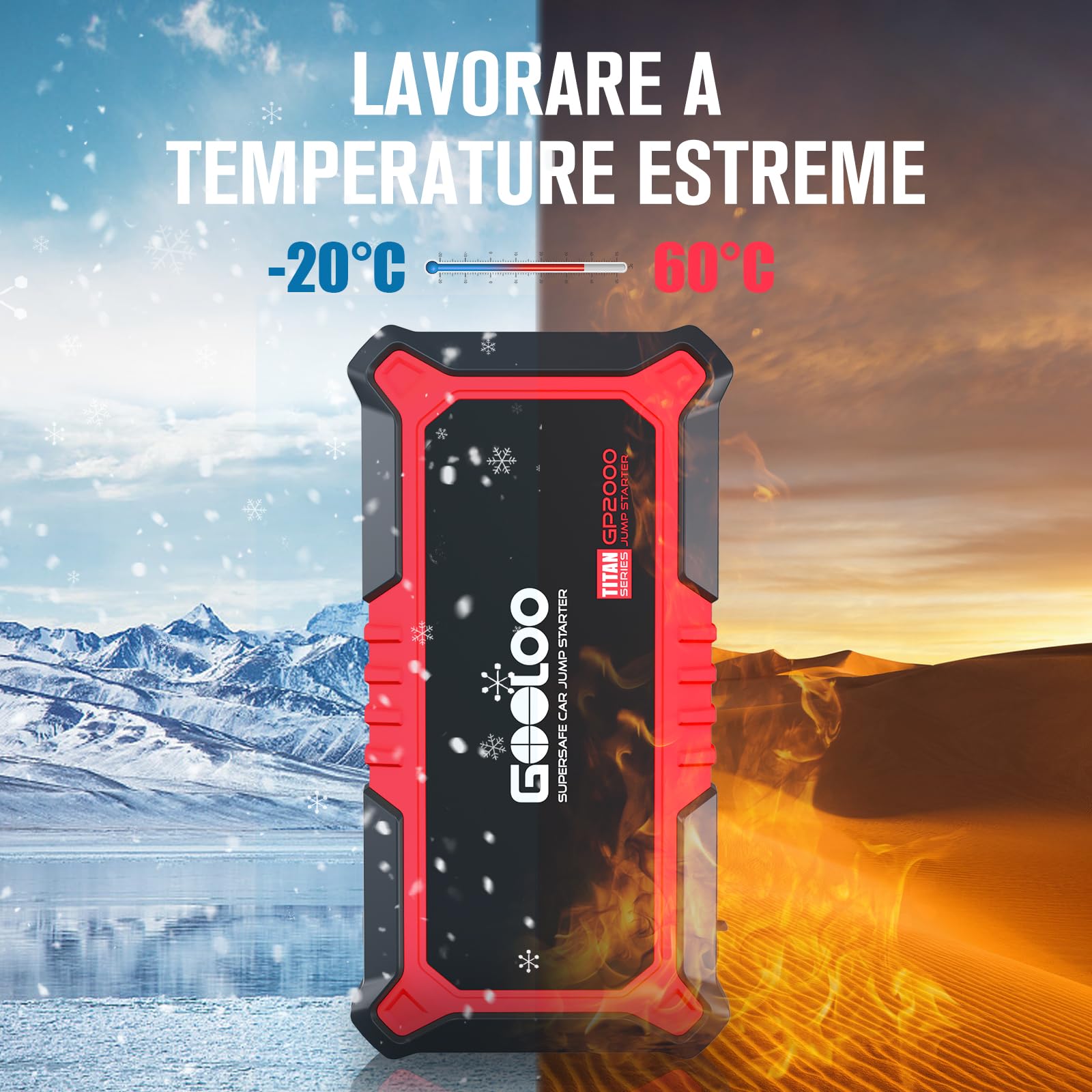 GOOLOO GP2000 Avviatore Batteria Auto, 2000A Avviatore di Emergenza per Auto/Moto, Supersafe 12V Avviatore Portatile con Cavo Intelligente, per 8.0L Gas o 6.0L Diesel