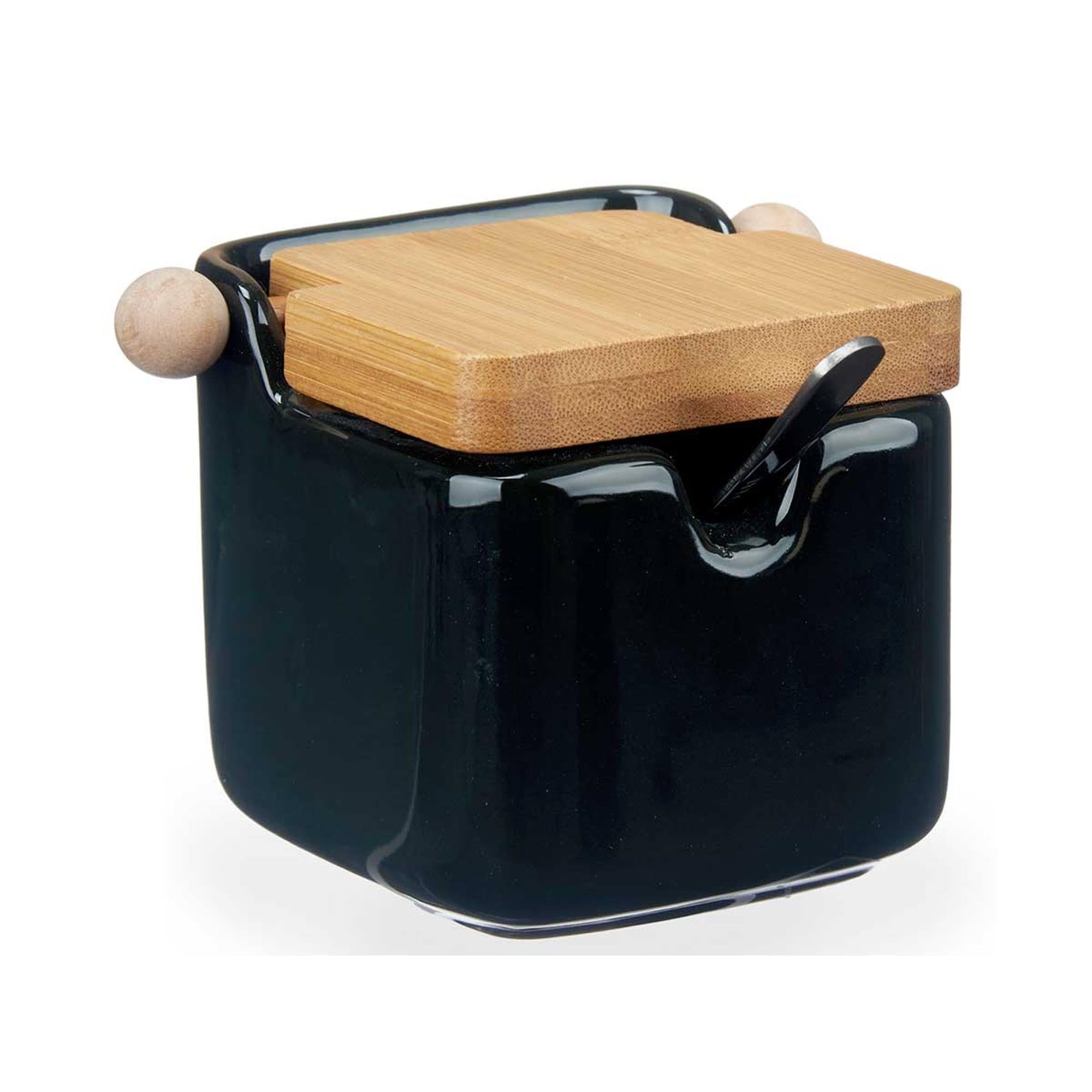 San Ignacio Black Ceramic Sugar Bowl with Bamboo lid VESSIA Collection