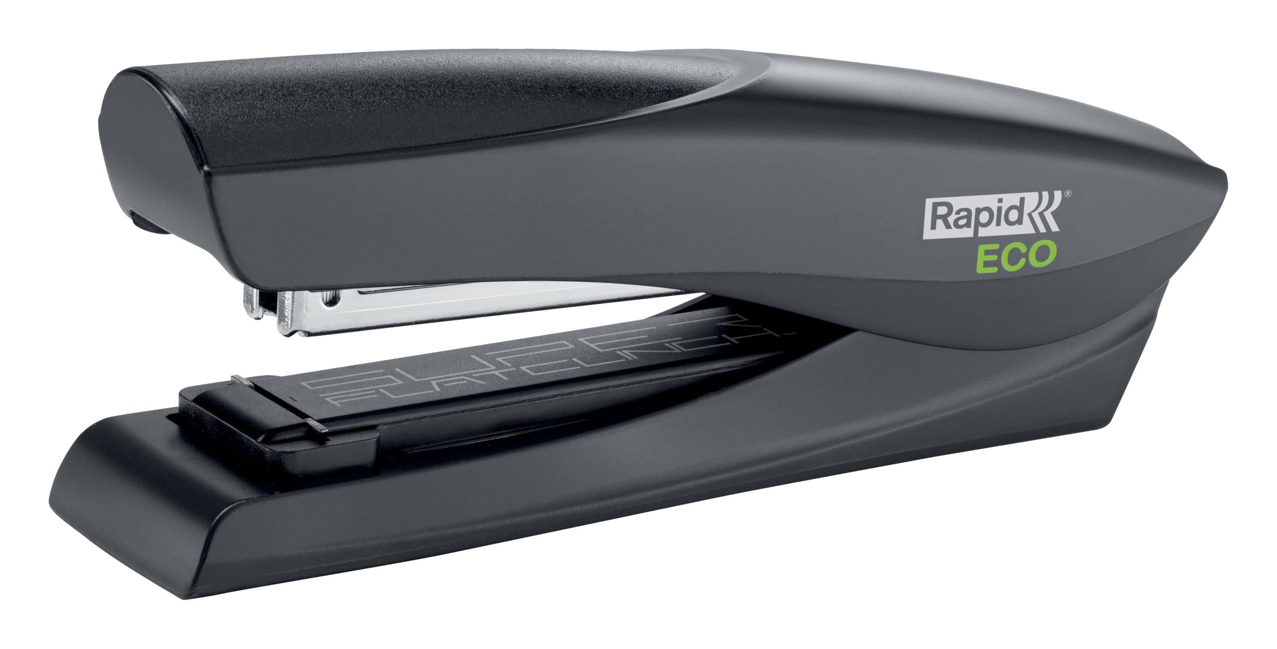 Rapid Recycle Full Strip Stapler, 25 Sheets, Flat Clinch, Black | Full strip stapler, SuperFlatClinch technology reduces paper stack by 40%, staples up to 25 sheets