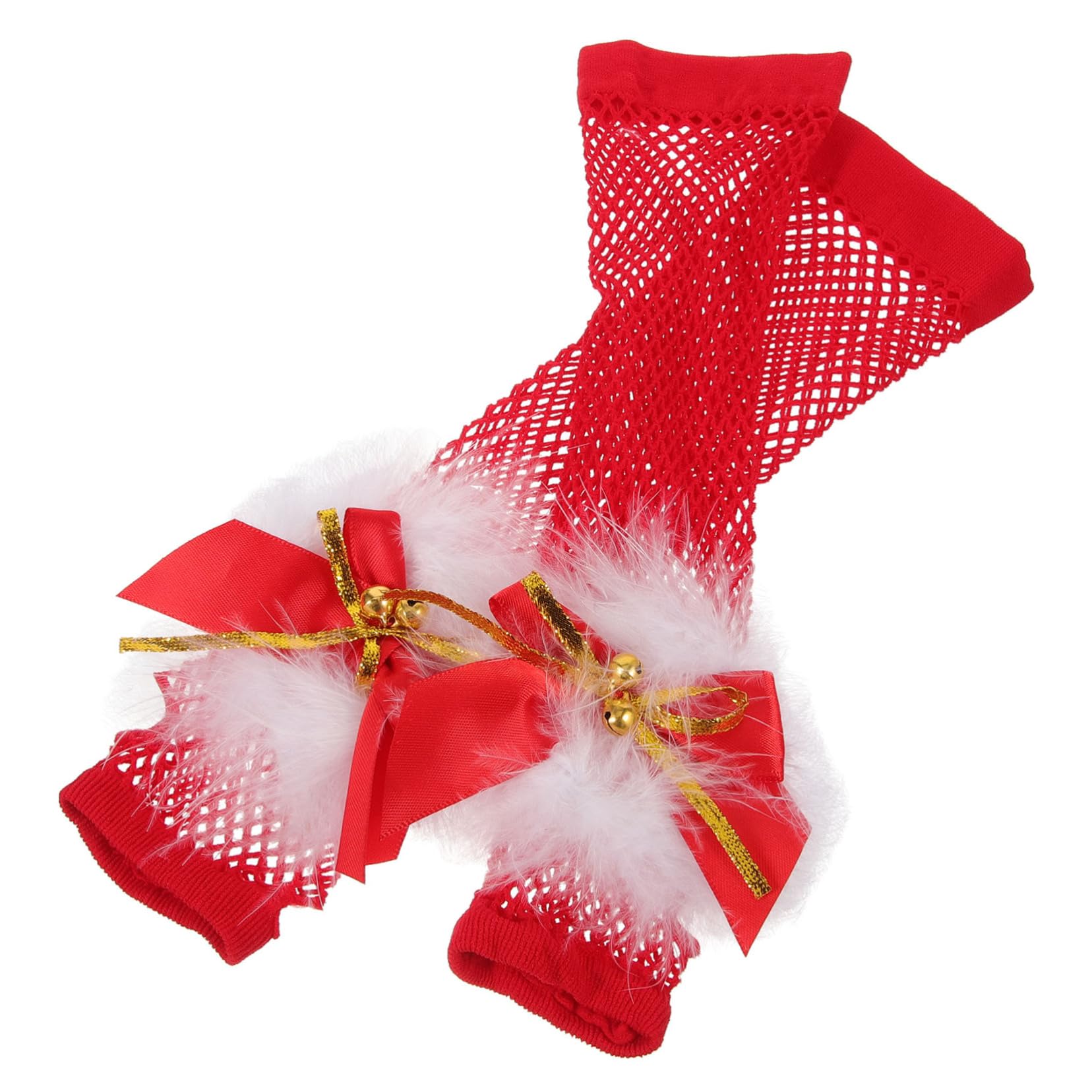 Abaodam Elegant Christmas Party Gloves Red Mesh Fingerless Gloves for Cosplay Dance and Holiday Costumes