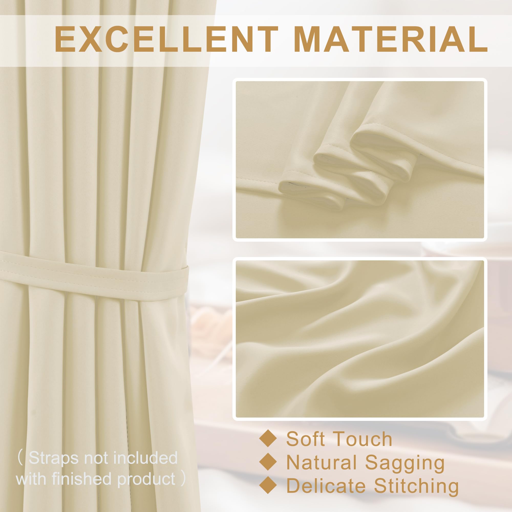 Hiasan Raumteiler Vorhang Blickdicht Thermovorhang, H243 x B254cm, Beige | Gardine Schallschutz mit Ösen, für Schlafzimmer Büro, Privatsphäre Verdunkelungsvorhänge, 1 Stück