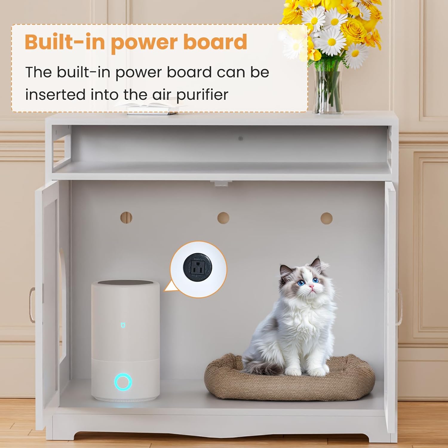 Cat Litter Box Enclosure, Hidden Litter Box Furniture with Built-in Power Outlet, Indoor Cat House, Cat Washroom Furniture, End Side Table for Hallway & Bedroom