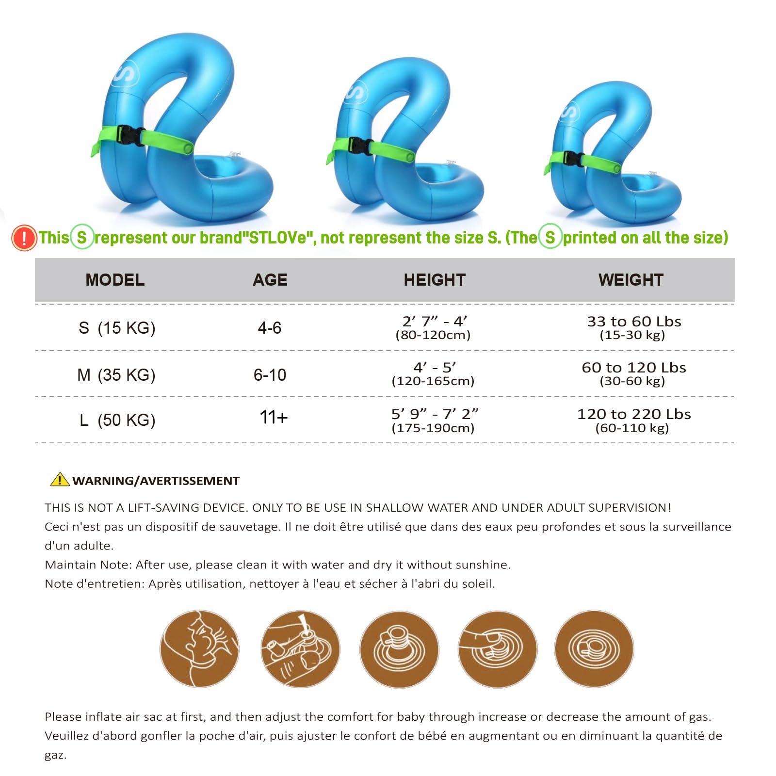 STLOVe Swim Vest for Adults, Buoyancy Aid Inflatable Swim Jacket for 120-220 lbs Teen or Adult, Portable Floation with Dual Air Chamber & Safety Buckle, Blue