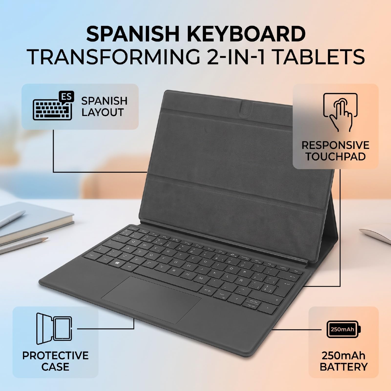 Teclado de Tableta Español con Funda Touchpad para K20M 2 en 1