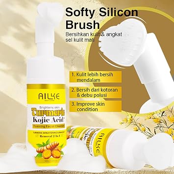 AILKE Brightening Foaming Facial Cleanser, With Natural Turmeric, Kojic Acid, Remove Makeup Residue and Acne, Clean Skin,160 ml (Pack of 1)