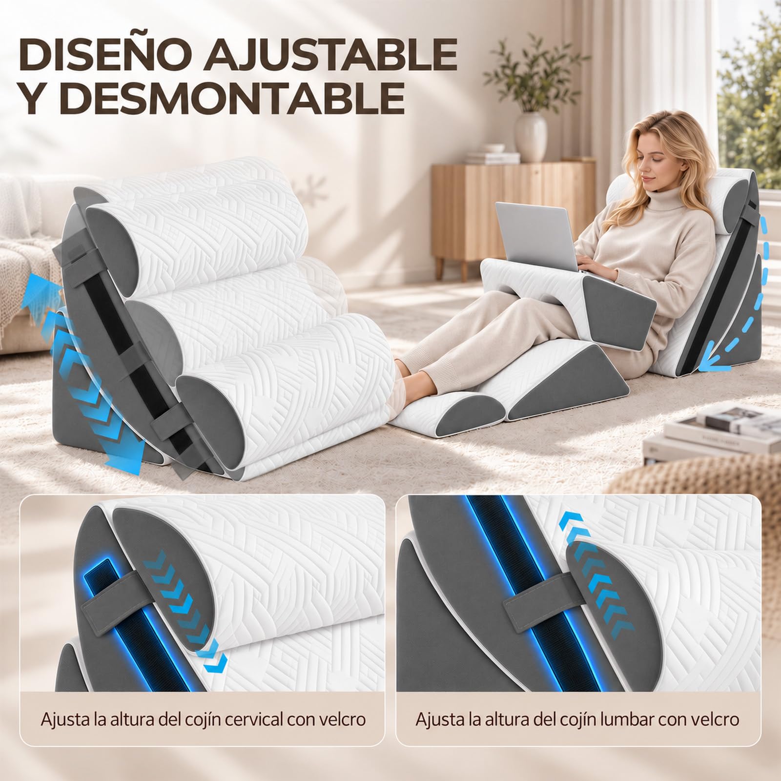 Almohada ortopédica de cuña,6pcs Cojín de lectura ajustable,Espalda Cuello