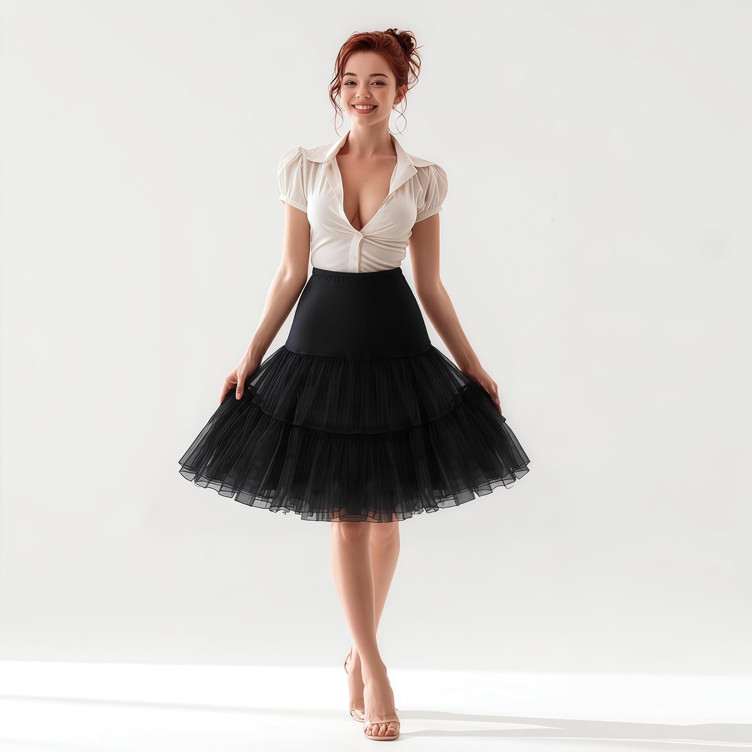 CHERRY LOVE Knee Length Petticoat 50S Vintage Underskirt 26inch Crinoline Petticoat Short Slips - Image 3