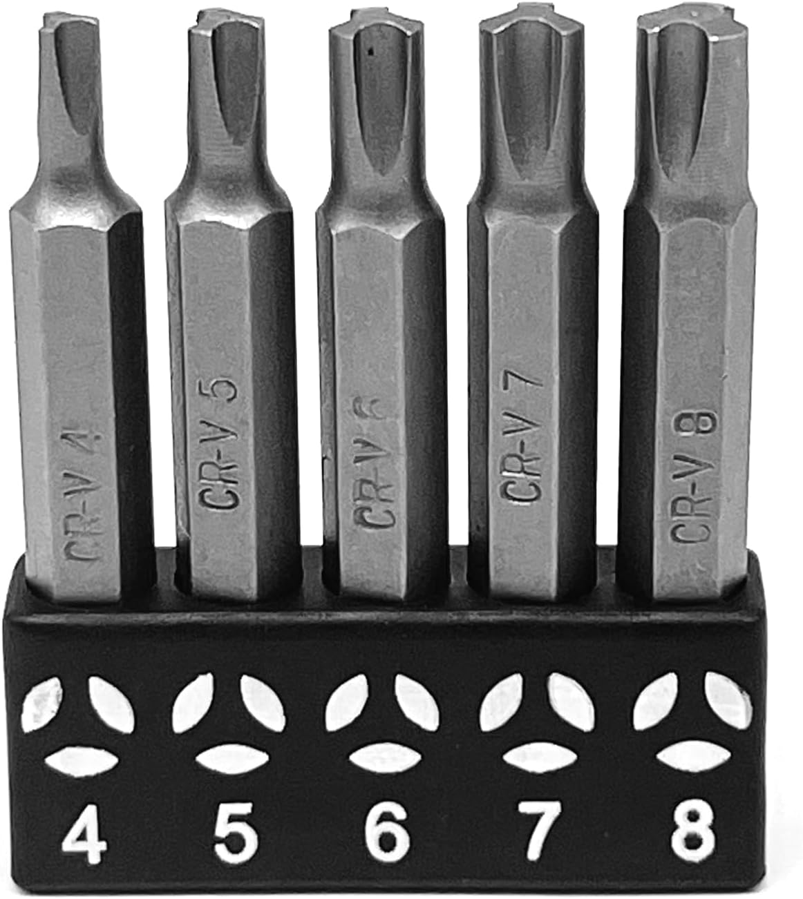 Tri-Drive Plum Screwdriver Insert Bit Set in 5 Different Sizes, Durable CR-V Steel, 2" Long Shank with Standard 1/4" Hex Drive
