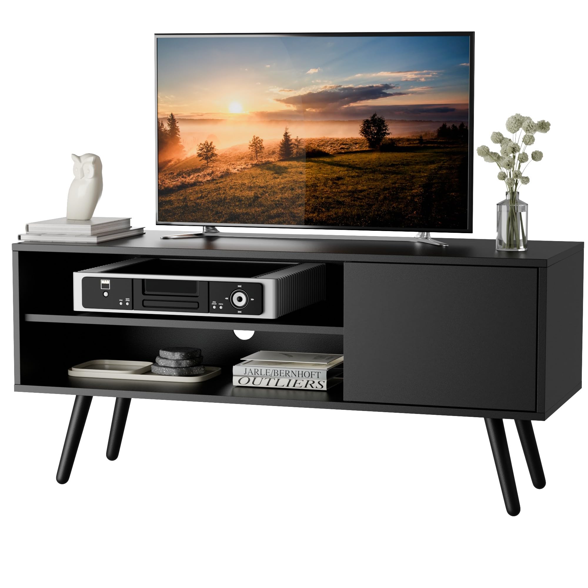 Cozy Castle TV Stand for 50 Inch TV, Mid Century Modern Entertainment Center with Storage Cabinet, TV Media Console for Living Room, Bedroom, Dark Brown