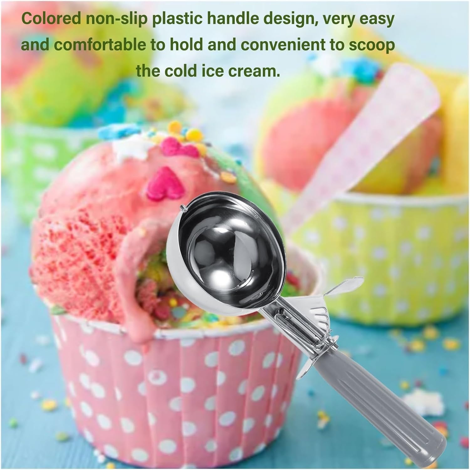 Practical Stainless Steel Fruit Ice Cream Scoop Spoon With Plastic Handle Kitchen Tool