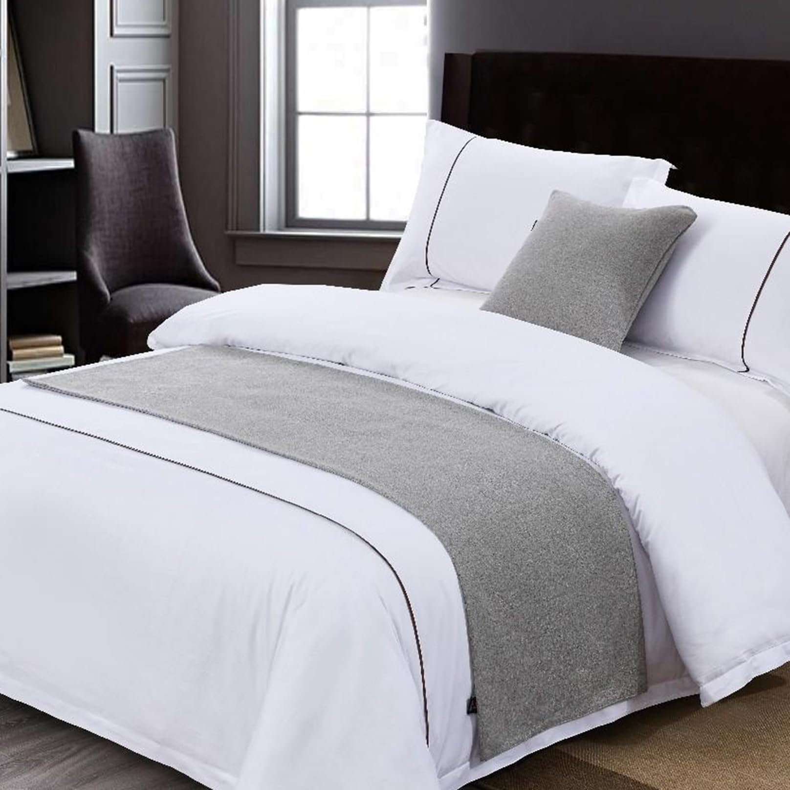 Colcha moderna suave para pies de cama de 1.5m camino de cama acolchado gris elegante de hotel