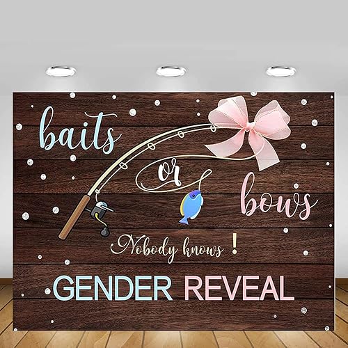 Miniatura 5 de MEHOFOND Fondo de fotos de 7 x 5 pies con texto en inglés "Nobody Knows Gender Reveal", tablero de madera rústica, mesa para tartas, decoración de