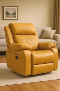 LEZINO Single Seater Luxury Rocker Swivel Manual Recliner Chair, Diamond Quilted Faux Leather, Tan Yellow Price In India