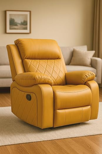 LEZINO Single Seater Luxury Rocker Swivel Manual Recliner Chair, Diamond Quilted Faux Leather, Tan Yellow