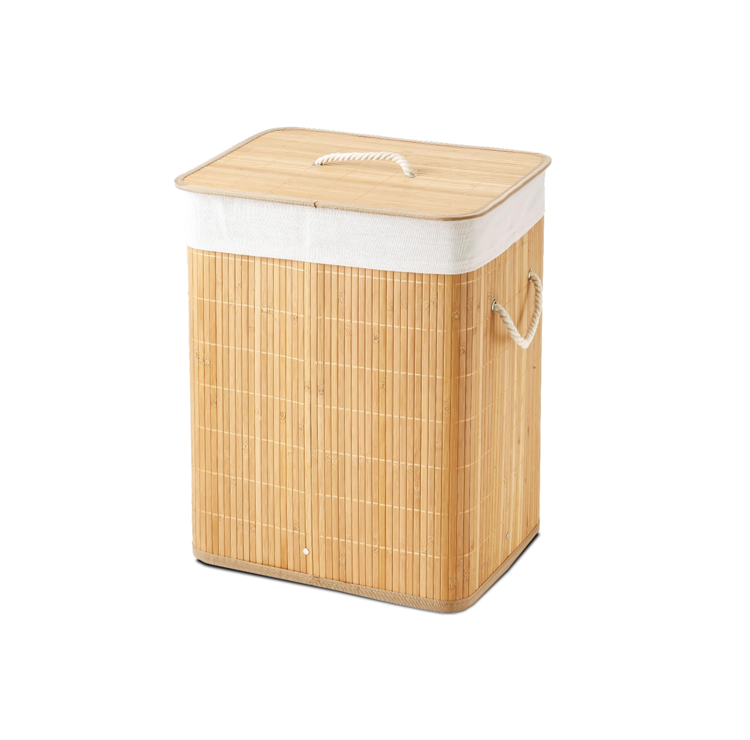 Cesto Para Ropa Sucia, Pongotodo con Tapa Separada Individualmente y Asas, Bolsa Lavable Extraíble, Cesta de Bambú Para Ropa (Retangular)