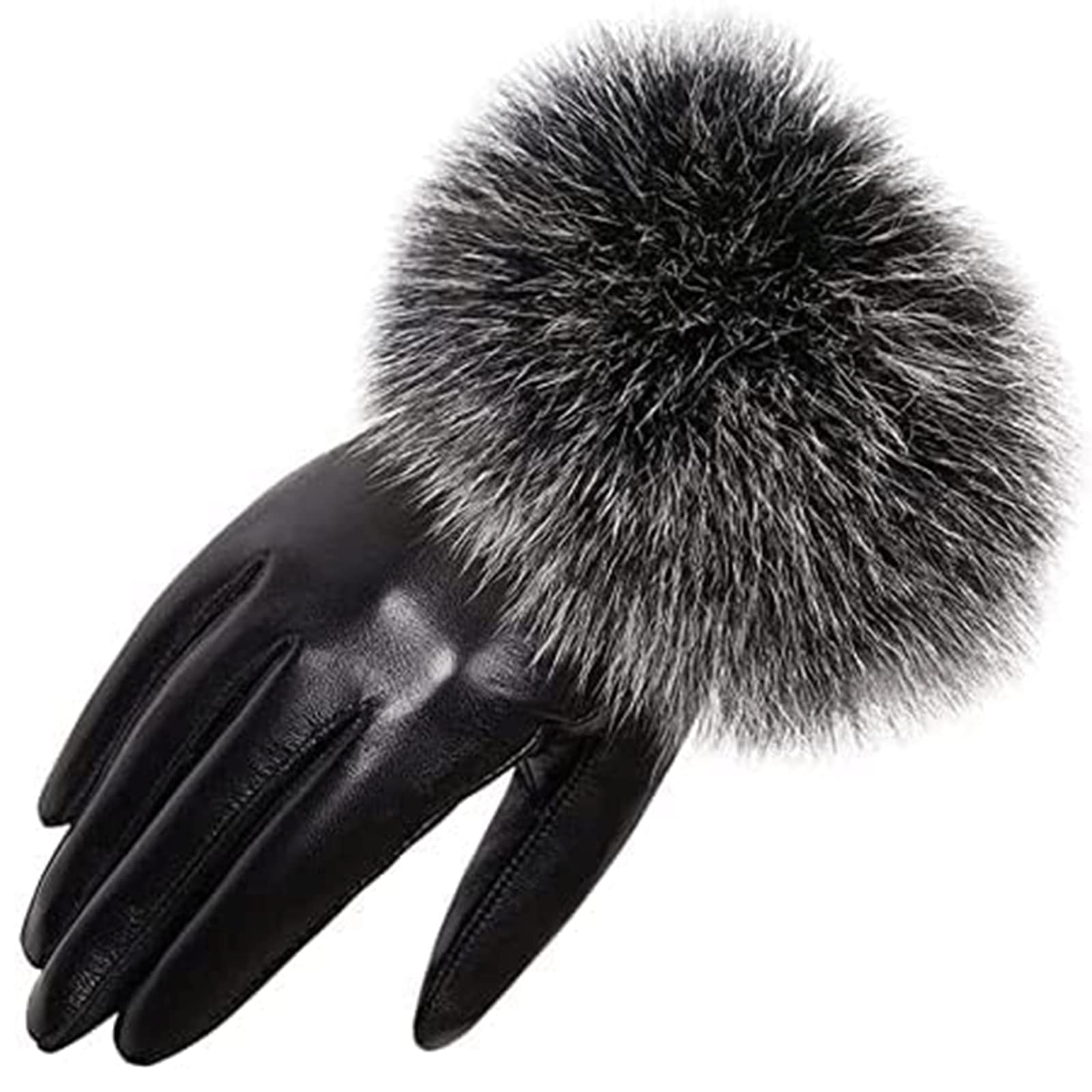 Rękawiczki kempingowe Echte schapenvacht lederen handschoenen, winter warme mode dameshandschoenen voor autorijden, touchscreen vingerhandschoenen, zwart