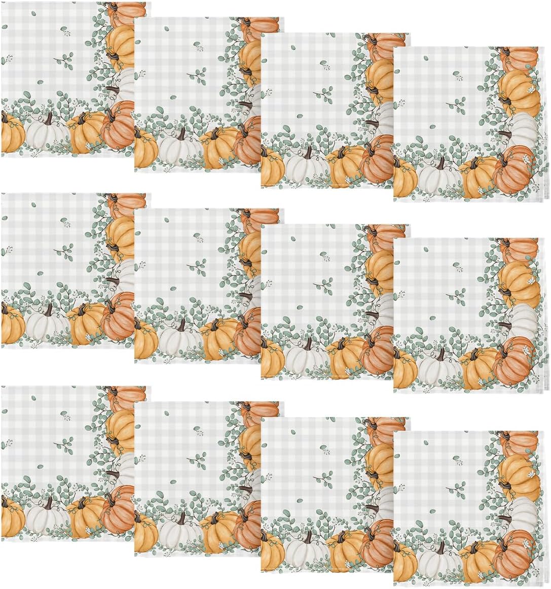 Horaldaily Fall Cloth Napkins, Pumpkin Dots Napkins Set of 6