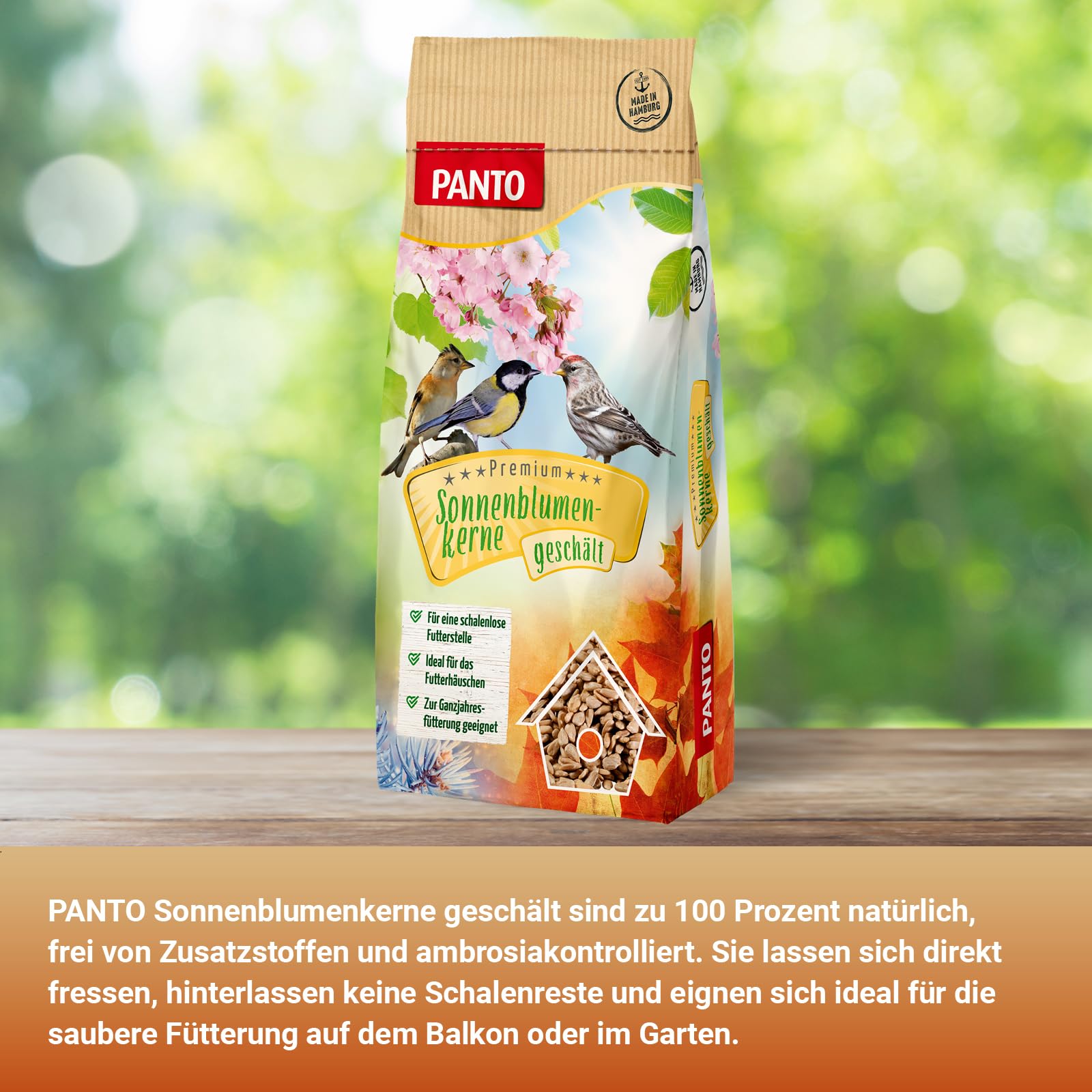 PANTO Sonnenblumenkerne geschält 25 kg – Wildvogelfutter ganzjährig | Reine, schalenlose Kerne ohne Schalenreste – energiereich für Körner- & Weichfresser an Futterplatz & Vogelhäuschen