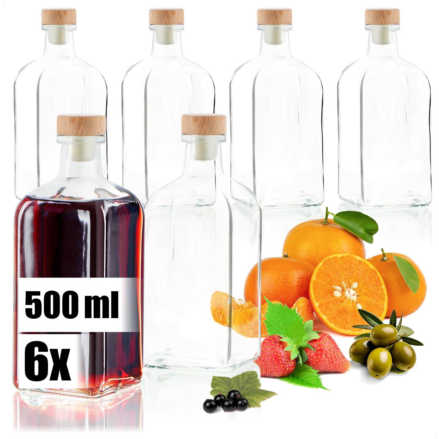 Robin Goods Transparant Robin Goods® 6X Glass Bottles 500 Ml With Cork, Empty Containers For Filling With Liquids Like Oil, Vinegar Or Spirits