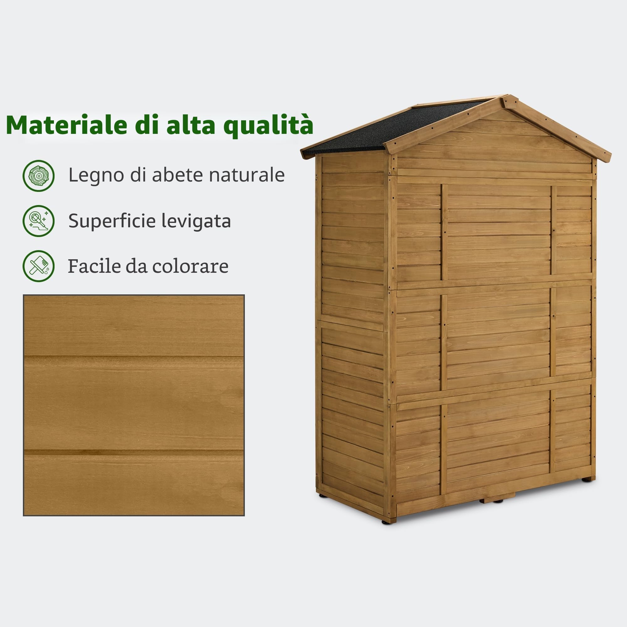 MCombo armadio da giardino casetta in legno resistente alle intemperie, 74×143×200 cm