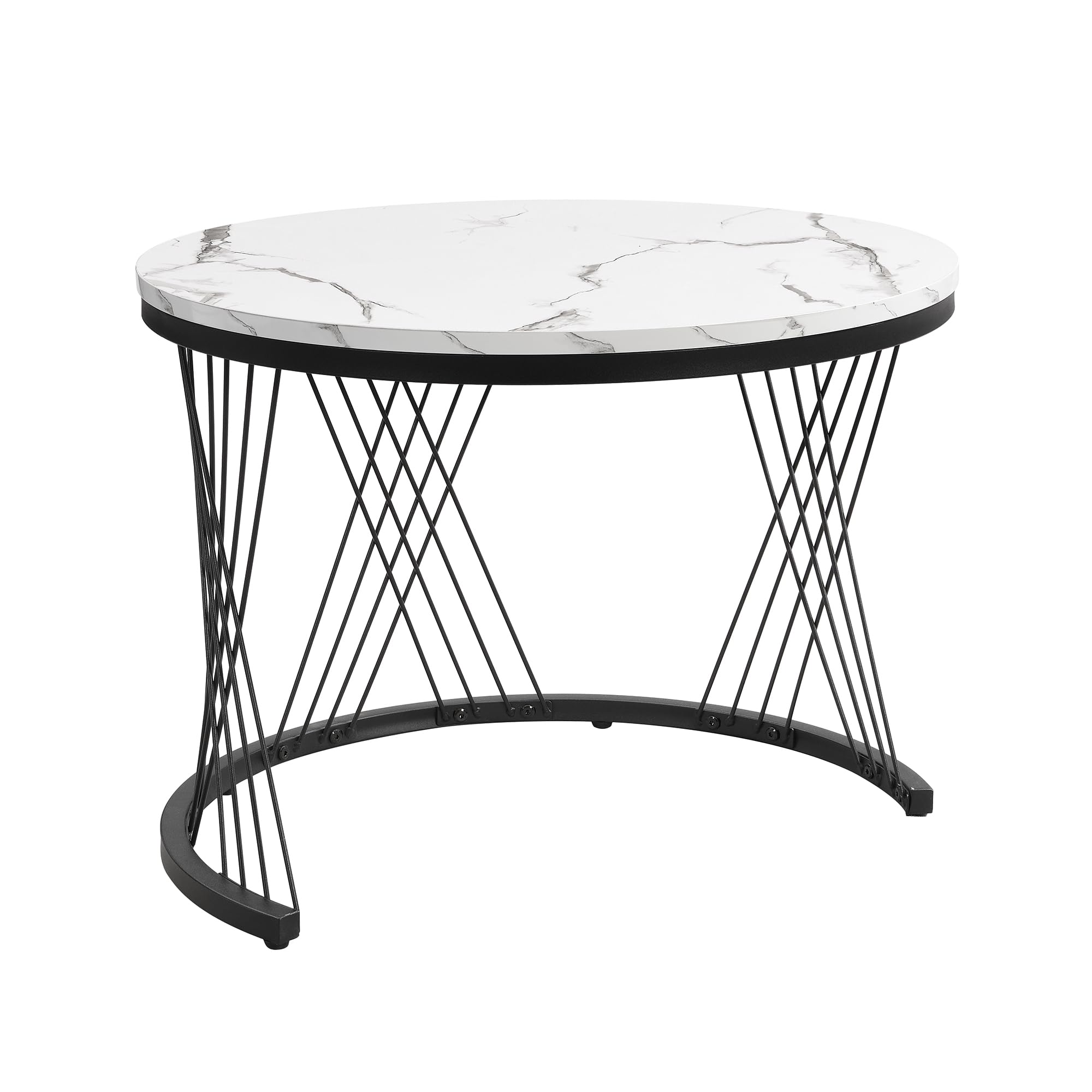 Elegante set di 2 tavolini a forma di nido, 60 x 60 x 46 cm e 50 x 50 x 31 cm, tavoli rotondi con effetto marmo lucido, 2 cassetti (bianco nero)