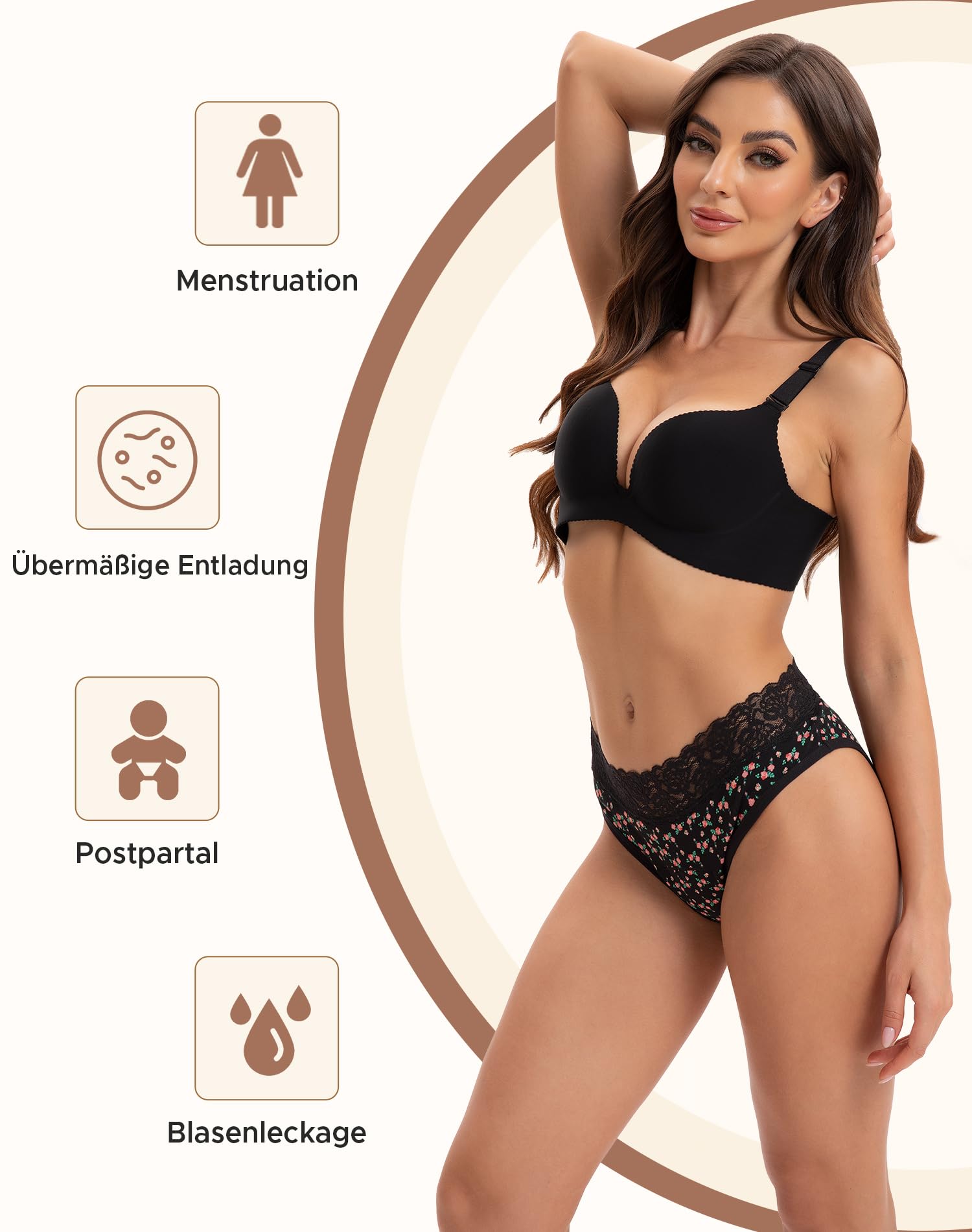 INNERSY Mutande Ciclo Mestruale Flusso Leggero Slip Donna Cotone Vita Media Intimo Pizzo Pacco da 3