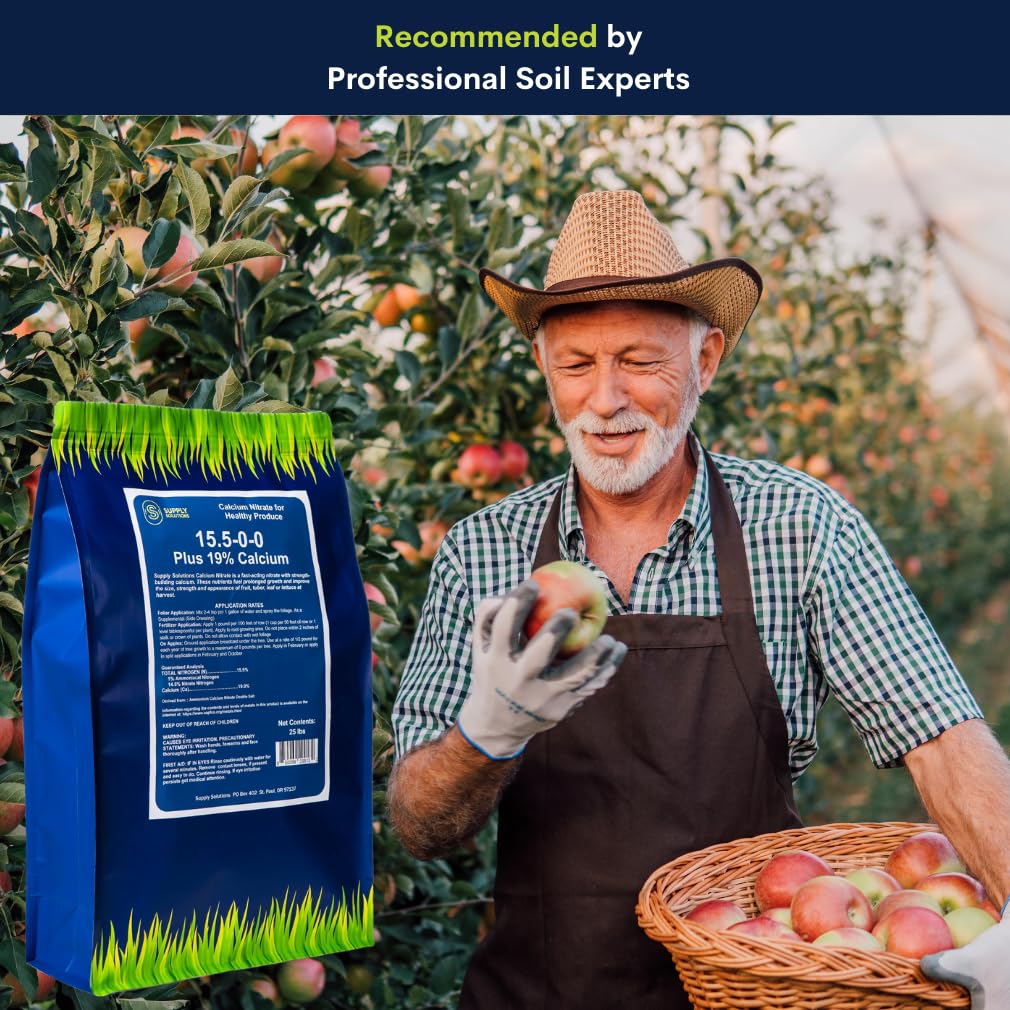 Supply Solutions Calcium Nitrate 15.5-0-0 + 19% Ca | Fast-Acting Water Soluble Fertilizer Prevents Blossom End Rot - Boosts Growth & Yield for Vegetables, Fruit, Gardens & Hydroponics (25 Pounds)