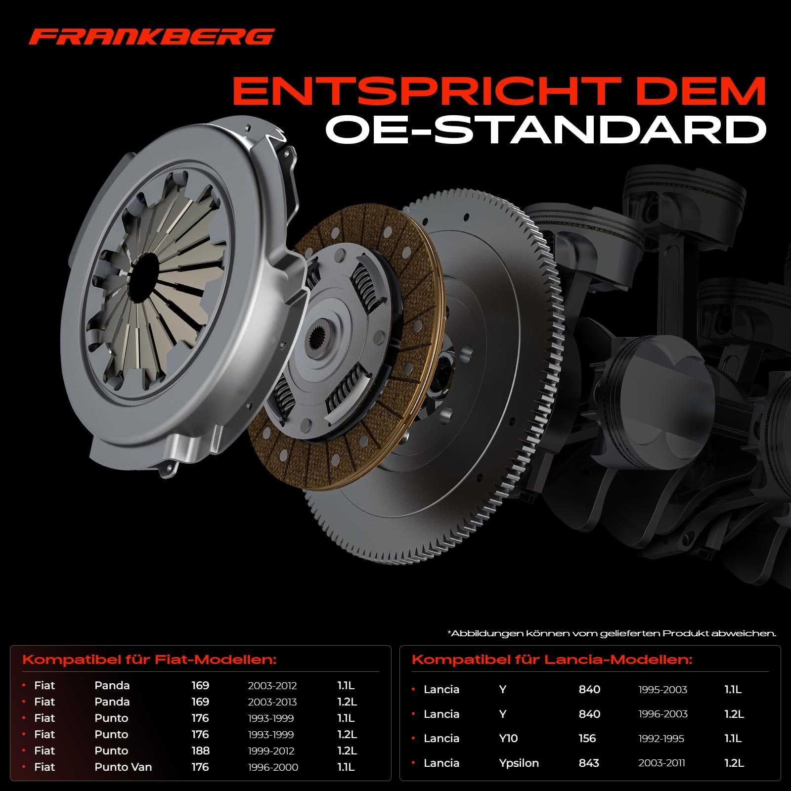 Frankberg Frizione Set frizione Compatibile con 169 Punto Furgone/Compatto 188 Seicento/600 187 Strada Pick-up 178 278 Ypsilon 843 Replace# 46400732