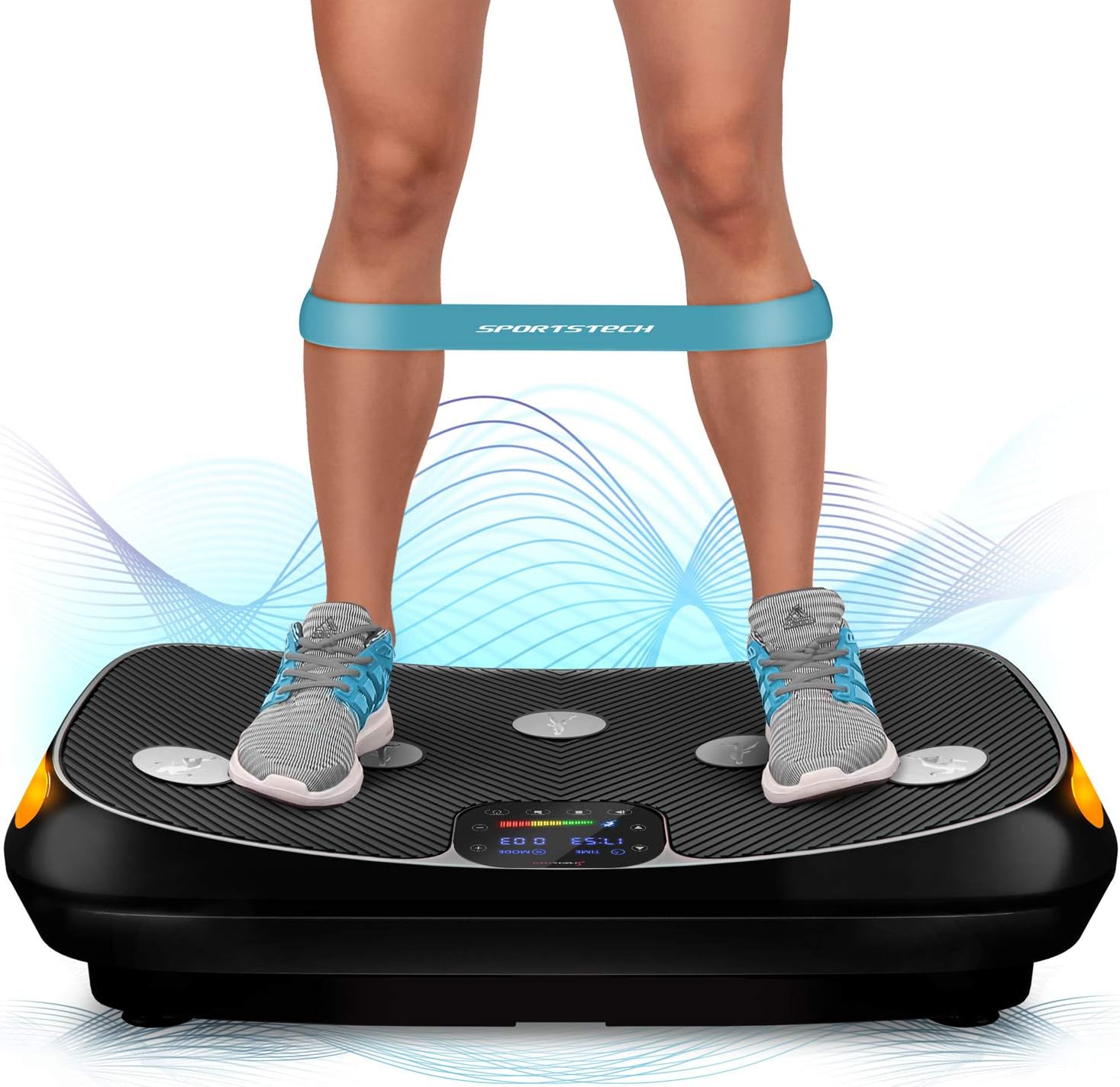Fair novelty 2020! 4D VP400 Vibration Plate in Modern Curvy Design + Bluetooth Speaker, Resistance Bands, Colour Touch Display, Smart LED Technology + Remote Watch, Exercise Poster & Protection Mat