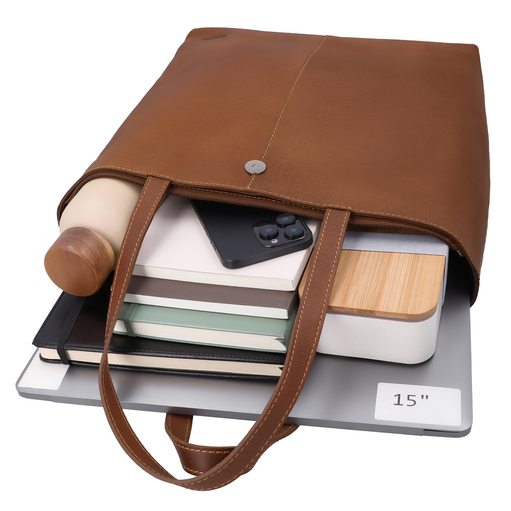 Gusti Shopper In Pelle Alexandra - Grande Borsa In Pelle Per L'Università E L'Ufficio - Shopper Da Donna Grande Con Ampio Spazio Per Laptop Fino A 15 Pollici