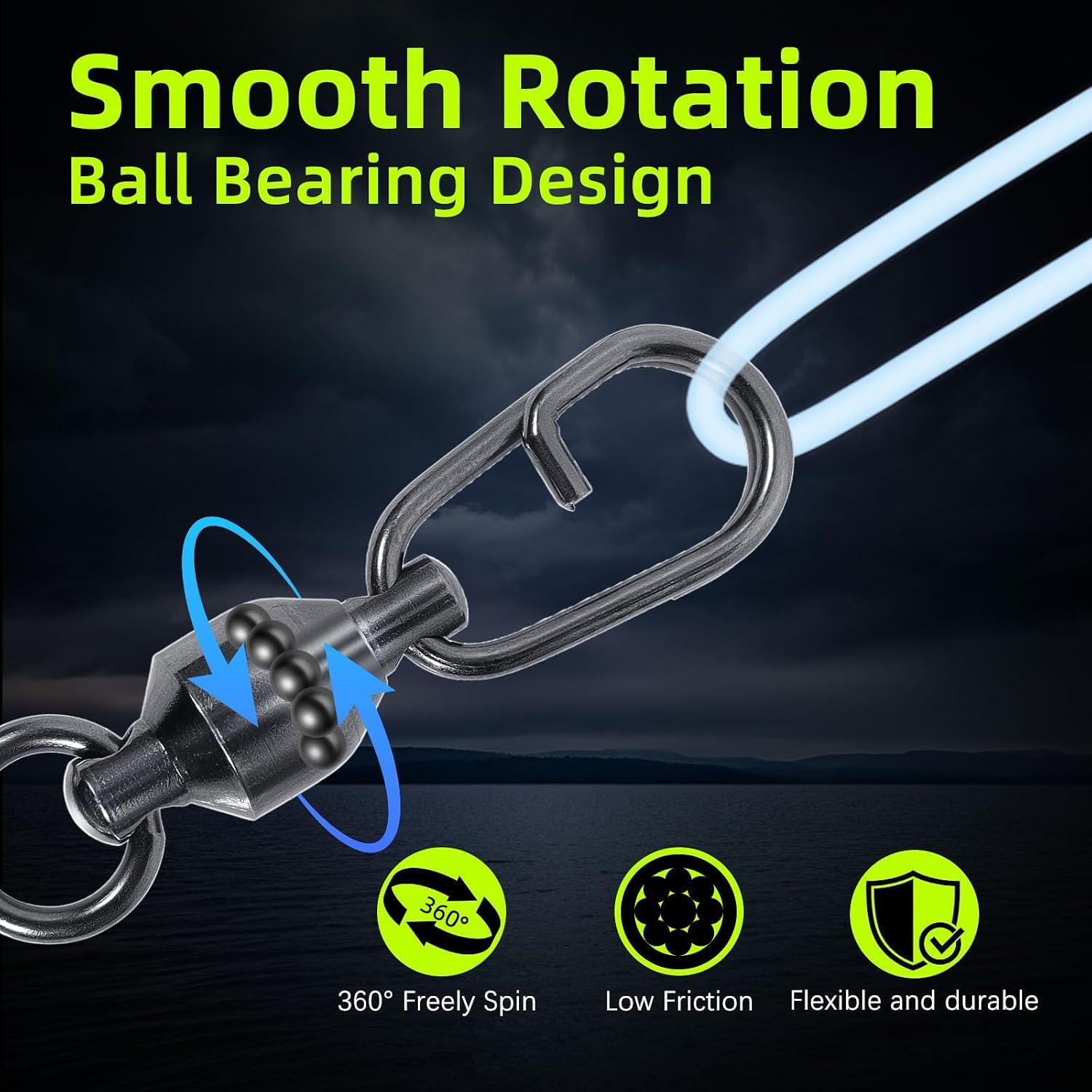 9KM DWLIFE Fishing Swivels & Snaps Ball Bearing Swivels, Quick-Change Clips | 25Pcs Ball Stainless Steel Fishing Swivels for Saltwater, Trolling, Bass, Trout and Walleye, Multiple Sizes and Strengths