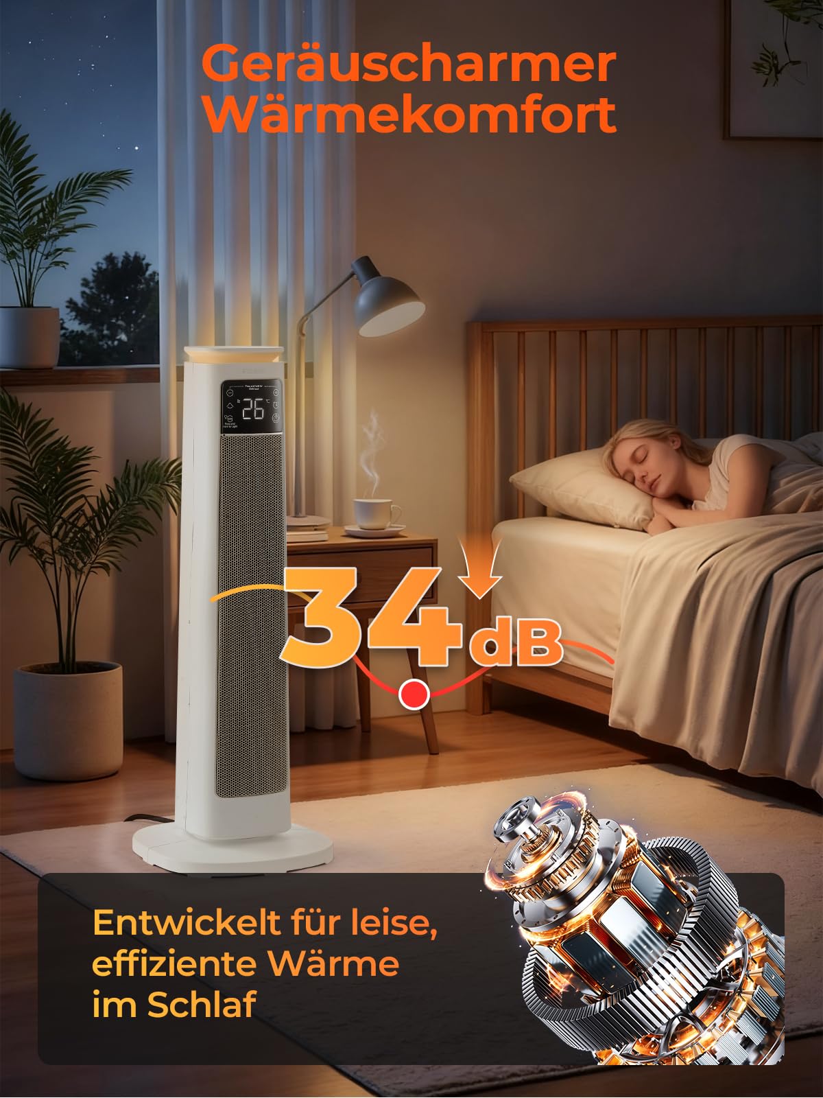 Heizlüfter 2000W PTC Keramik leise ECO-Modus Fernbedienung Timer Überhitzungsschutz Elektroheizung
