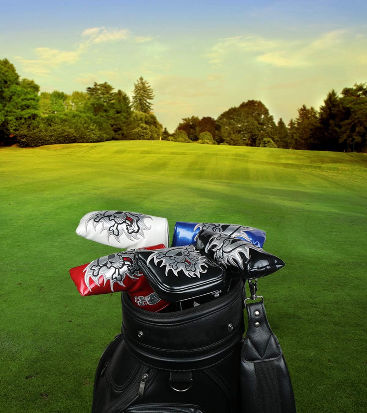 Golf Head Cover Putter Sports Skull Blade Club Headcovers Magnetic Closure Mirror Synthetic Pu Leather Embroidered Blade Fit All Brands Gift Accessories for Men Women