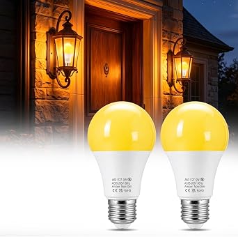 Bonlux E27 Screw Light Bulb Warm Yellow Amber Glow Light 2200K Warm Yellow Glow, A19 9W ES Screw in Bulb Blue Light Blocking for Sleep Bedroom Nursery Porch Patio Backyard Deck, Non-Dimmable, 2-Pack