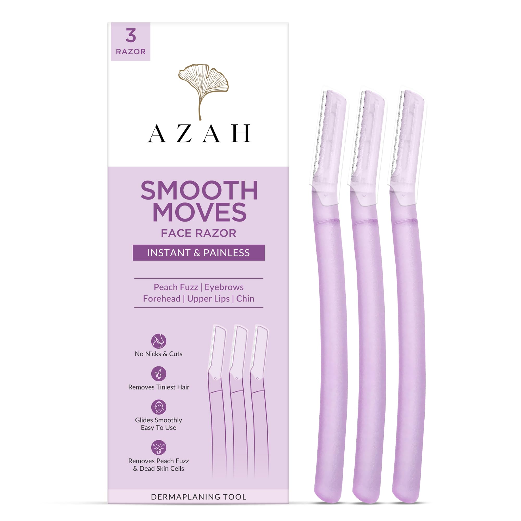 Azah Smooth Face Razor for Woman [Pack of 3] | Instant & Painless Facial Razors for Women Facial Hair | Perfect for Eyebrows, Upper Lip & Chin | Ideal for All skin Types