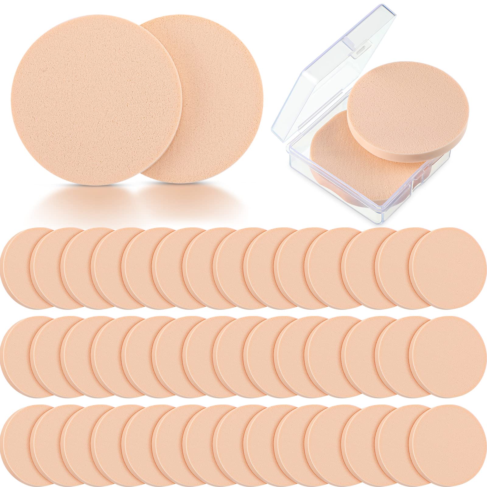 100 Esponjas de Maquillaje Redondas Esponjas Cosméticas Soplos de Polvo Compactos de Imprimación Redonda con Estuche Transparente Esponjas Aplicadoras de Maquillaje para Base de Maquillaje Cosméticos