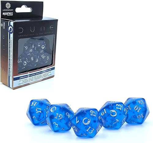 Miniatura 3 de Dune Adventures in The Imperium: Arrakis Melange - Juego de dados de 20 caras, color azul translúcido con numeración plateada, accesorio de juego de