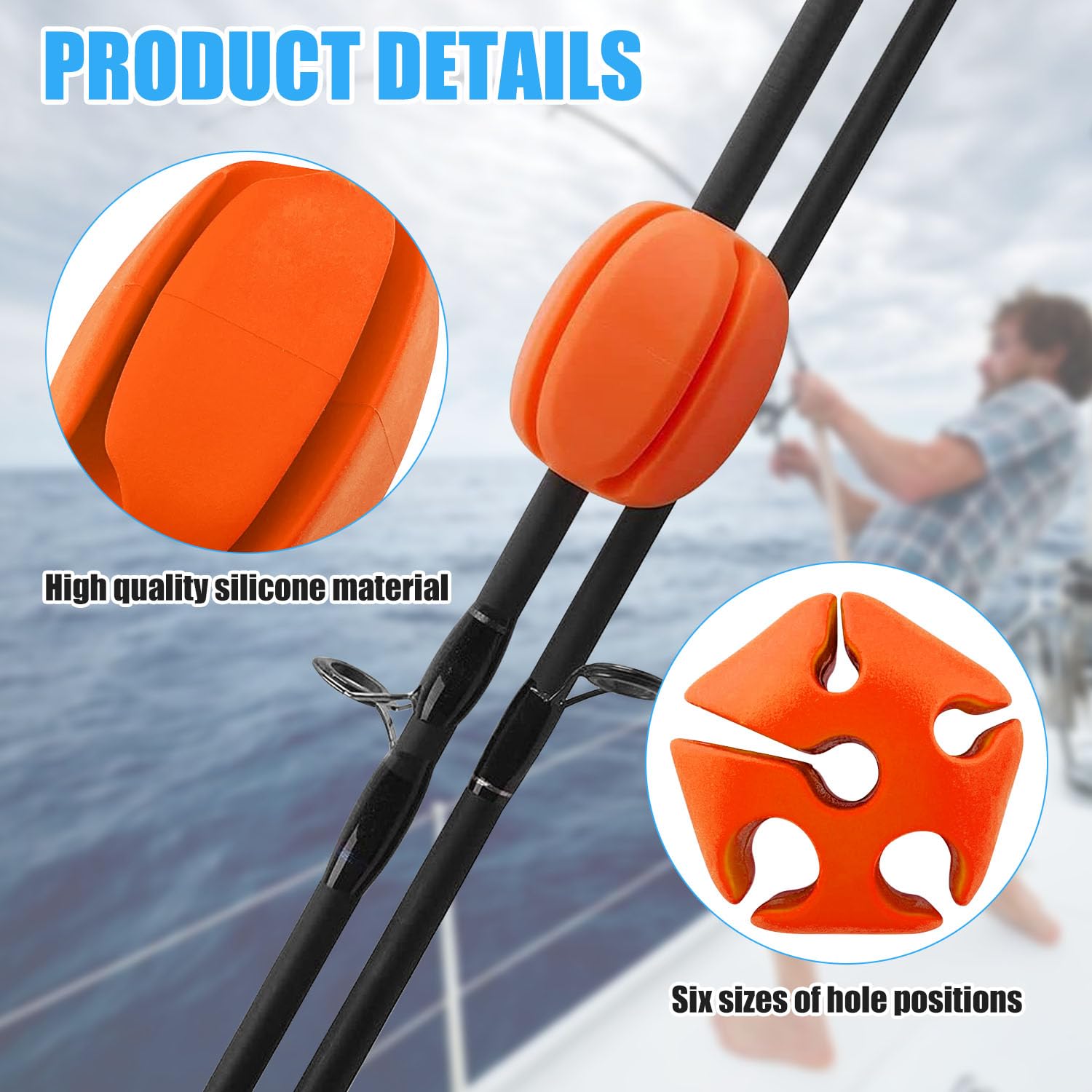 6 Piezas Bola Fija de Caña de Pescar, Caña de Pescar Portátil Bola Fija Accesorios con 4 Cintas Caña De Pescar para Depósitos, Herramienta de Pesca de(5 Agujeros)