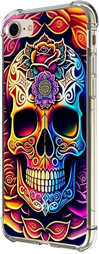 Beaucov Funda para iPhone SE de 3 generación 2022, colorido mandala calavera, flores, protección contra caídas, a prueba de golpes, carcasa