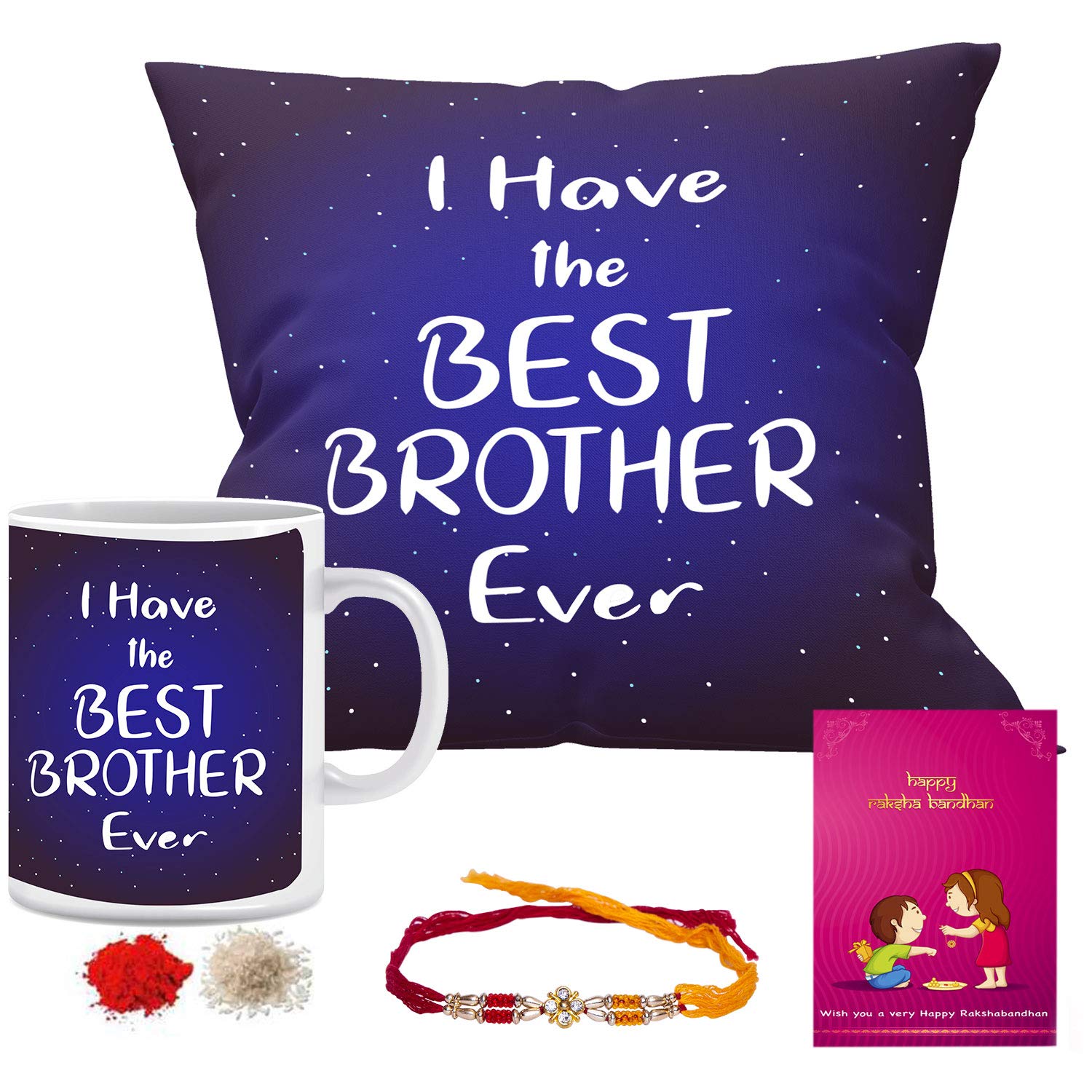 Next Bazaar Rakshabandhan I Have The Best Brother Ever Siblings Quote Printed White Coffee Mug and Cushion Cover 12X12 with Filler Rakhi Gift for Brother bhai